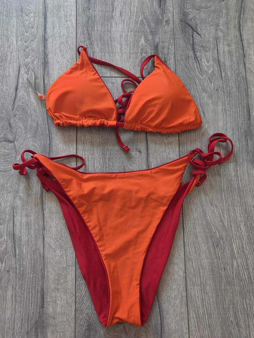 BERLOOK Reversible Orange & Red Triangle Bikini Set - M,L